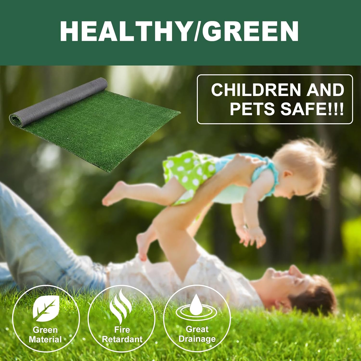 MSKIRA Artificial Turf Rug Synthetic Turf Artificial Grass 15Mm 2X5M/10SQM Green Plastic Fake Grass Plant Lawn Flooring Outdoor for Garden, Lawn, Patio, Playground ((W X L):2M X 5M(10Sqm)) image number 5