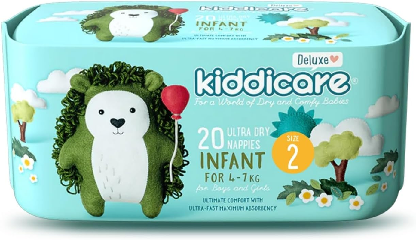 Kiddicare Deluxe Newborn Baby Nappies, Size 1 (Up to 5Kg), 22-Count, Pack of 1, Ultra-Fast 12-Hour Absorption, Leak Protection, Anti-Rash, Stretchy Sides for Better Fit, Soft & High Absorbent