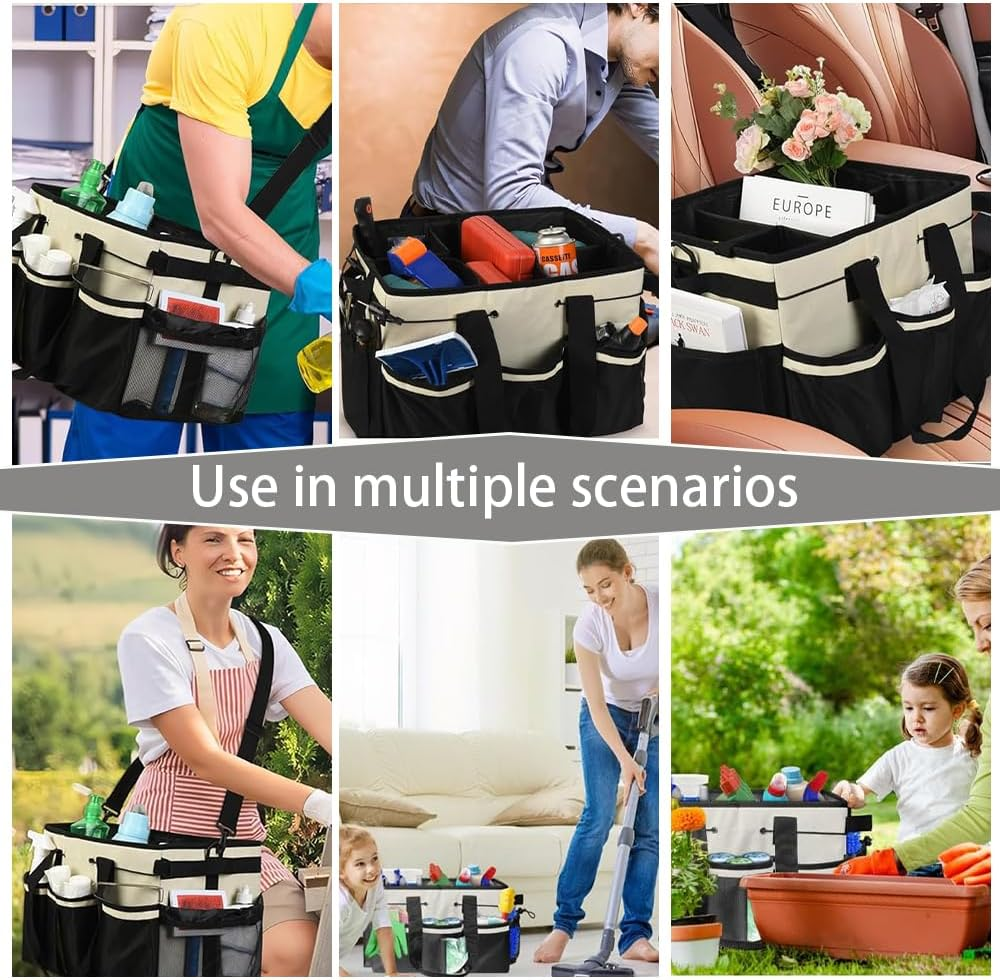 GUDAJIN Cleaning Organizer with Handles, Housekeeping Tote Cleaning Supplies Organizer with Shoulder Straps and Multi-Purpose Pockets, Large Organizer for Home and Bathroom Cleaning Supplies image number 2