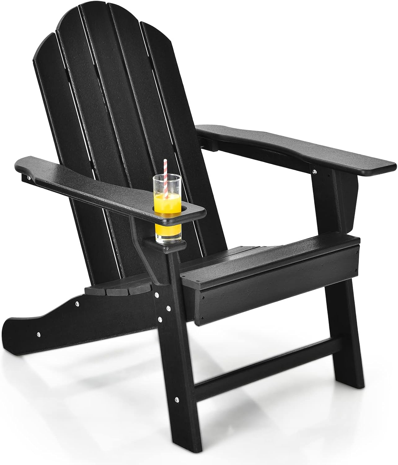 Costway Adirondack Chair with Cup Holder, Outdoor Patio Weather Resistant Adirondack Chair, Fire Pit Chair for Porch, Garden, Poolside and Beach (White)