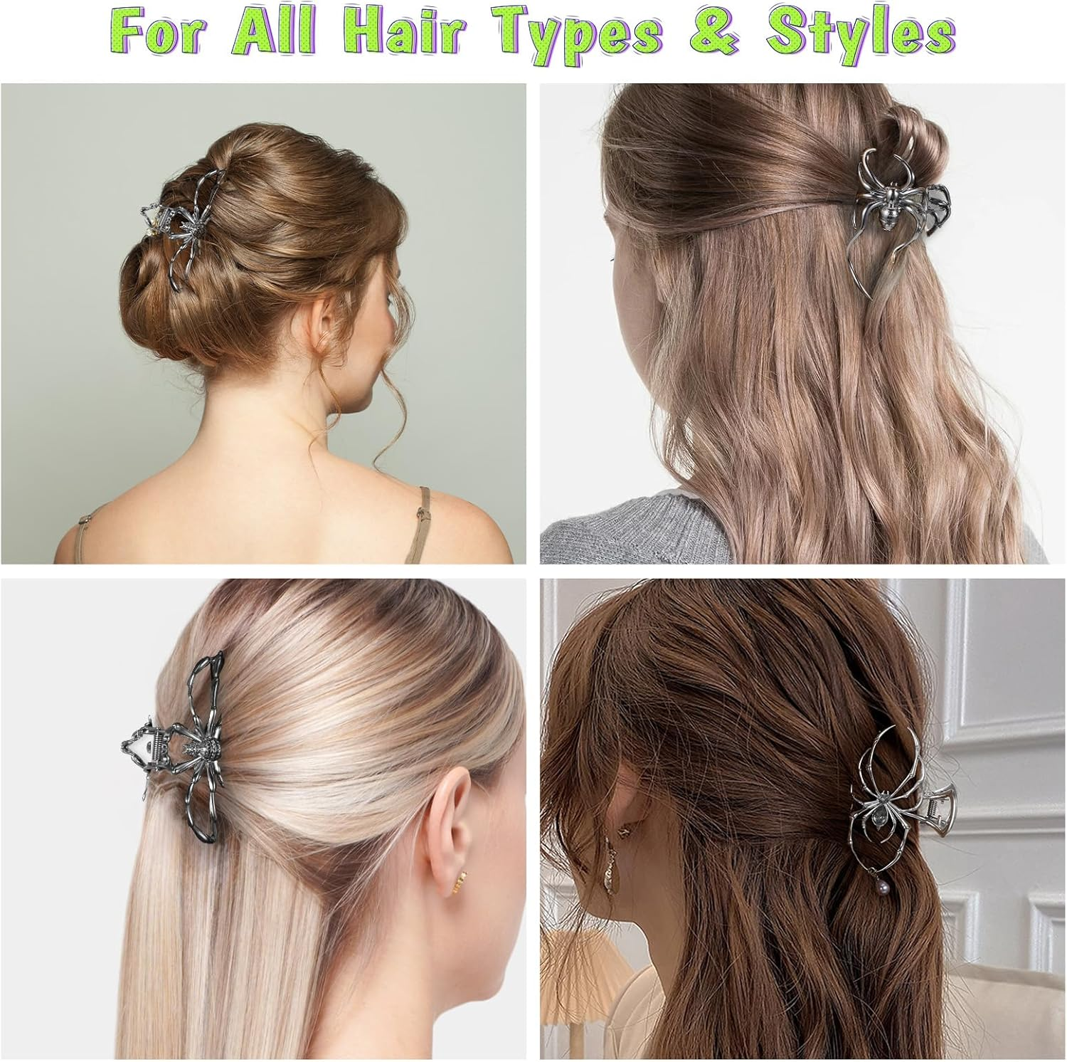 Pack of 3 Halloween Spider Web Hair Clips, Fashion Metal Hair Clip, Non-Slip Claw Clip, Gothic Spider Hair Clips, Durable Alloy for Halloween, Costume Party, Cosplay (Black) image number 6