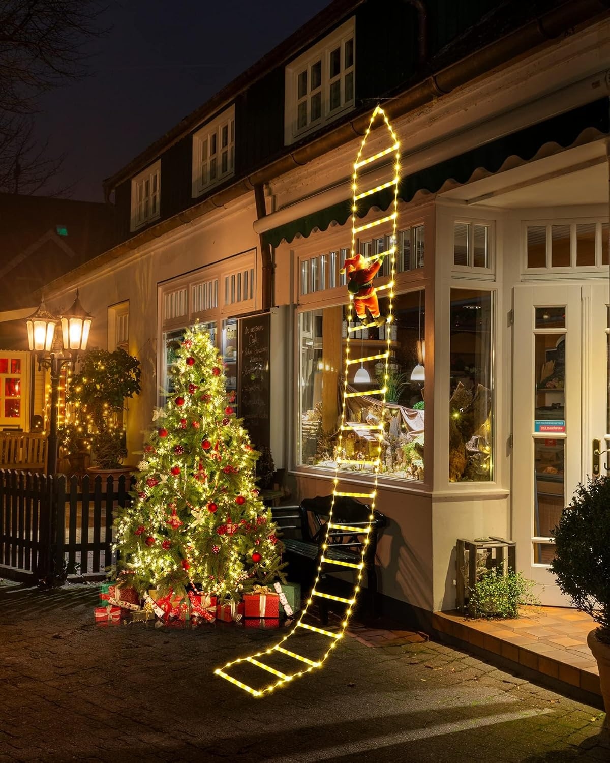 Warm White Christmas Decorations LED Ladder Light with Climbing Santa Claus, 3M Outdoor Christmas Decorative Lights - 8 Modes Xmas Lights Tree for Home Holiday Wall Window Xmas Decor image number 3