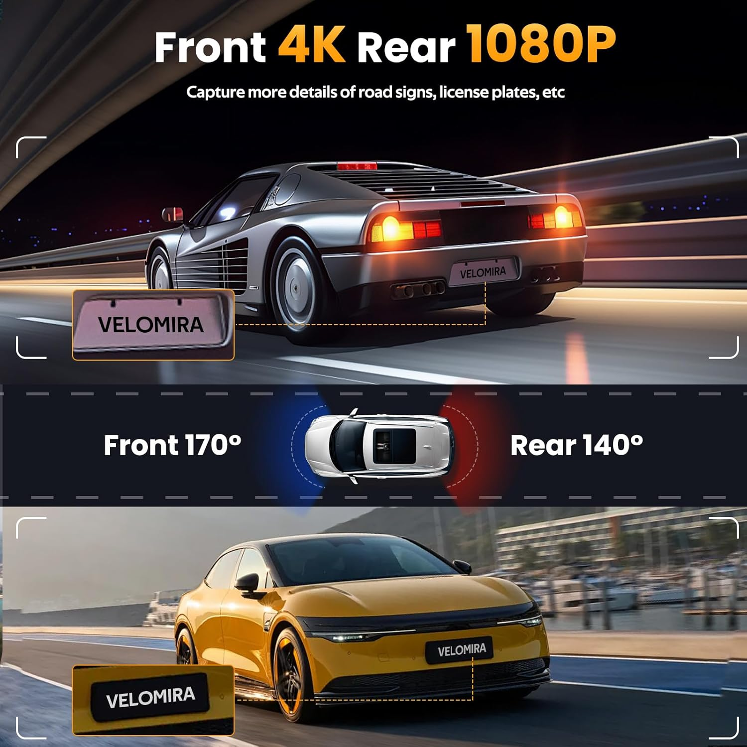 V02 Dash Cam for Cars 4K 2160P Car Dash Camera Recorder 3.18Inch Screen Dashboard Camera with 64GB Card，170&deg; Wide Angle, Super Night Vision, WDR, Loop Recording, G-Sensor, Motion Detection image number 3