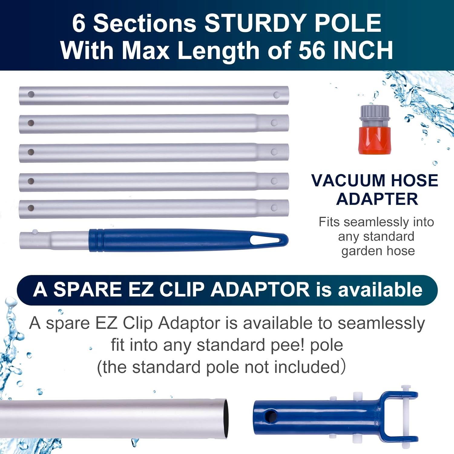 POOLAZA Portable Pool Vacuum Jet Underwater Cleaner (2024 Upgrade)With Fine Mesh Bag& 56" Pole, Handheld Jet Pool Vacuum for above Ground Pool, Underwater Spa Pool Vacuum Cleaner Attach to Garden Hose image number 6