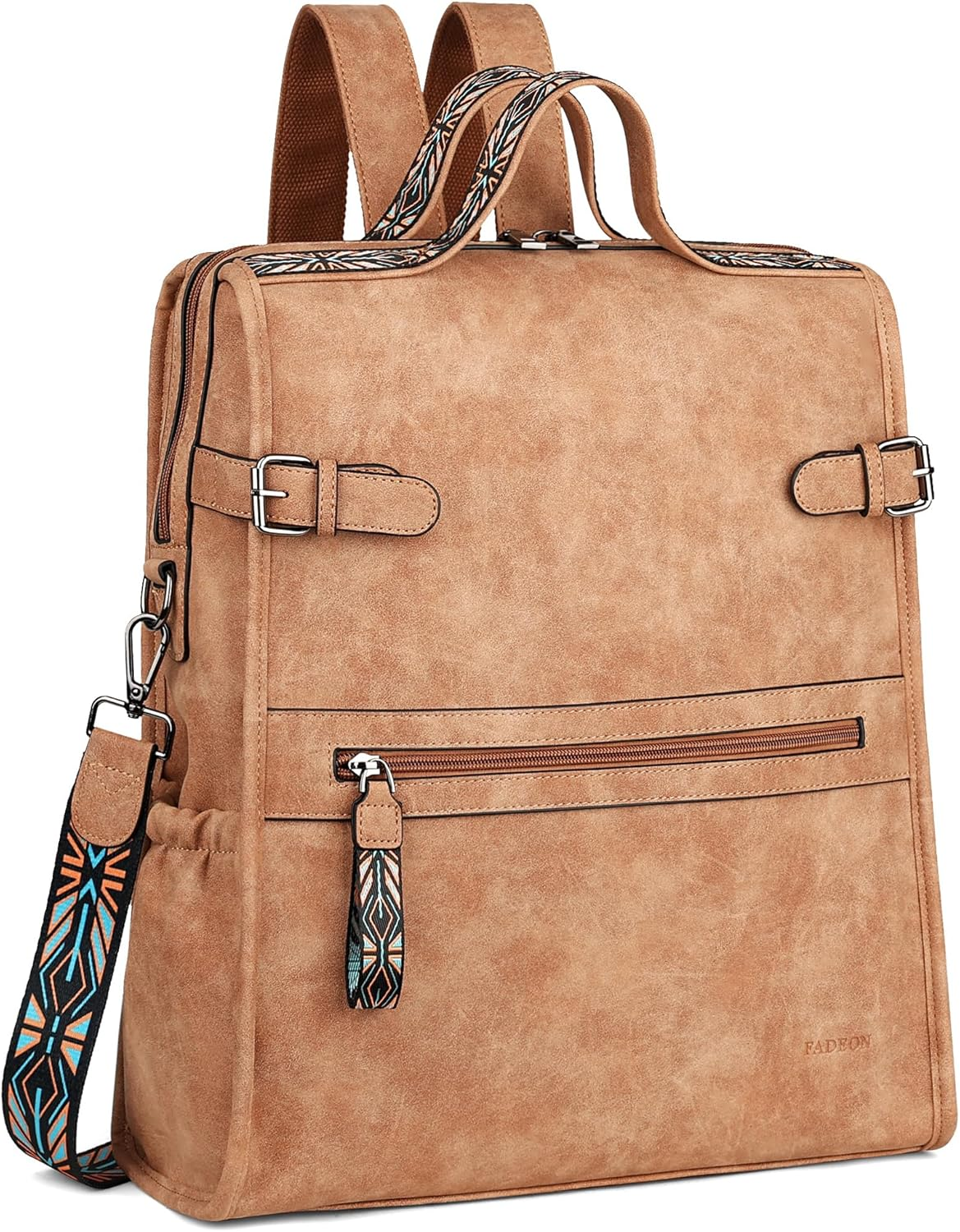 FADEON Leather Laptop Backpack for Women, Designer Ladies Work Travel Computer Backpack with Laptop Compartment