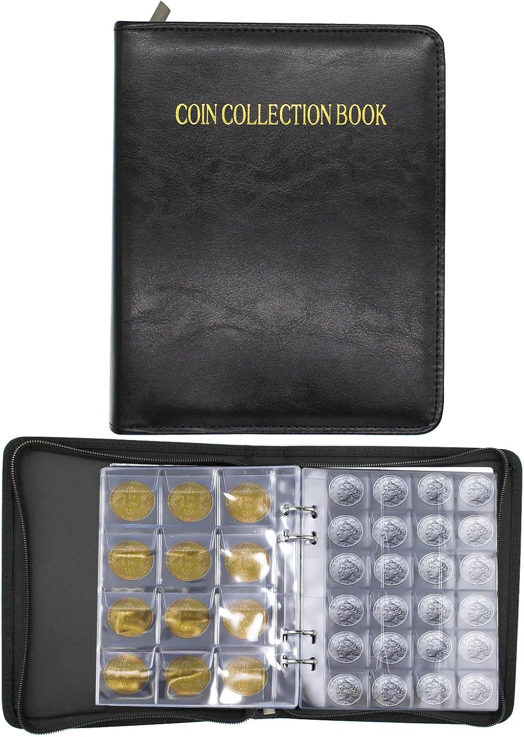 Intendvision Coin Collection Book Holder - 24 Pages 432 Pockets Coins Collection Album Book for Collectors, 2 Coin Size Pockets Coin Holder with Zipper for Coins, U.S.Pennies Dimes Nickels Quarters image number 3