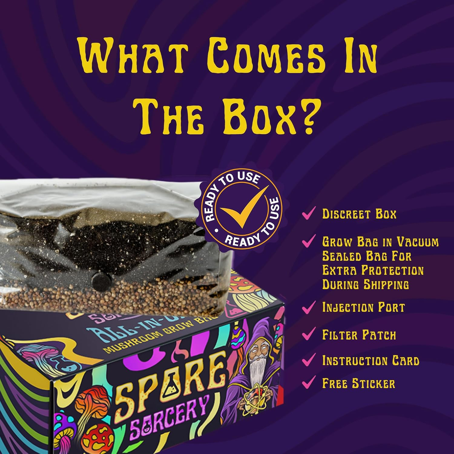 SPORE SORCERY Mushroom Growing Kit | 2Lb All-In-One Mushroom Grow Kit with Proprietary Nutrients | Grows like Magic | Mycology Supplies Kit with Injection Port | High Yielding | Spores Not Included