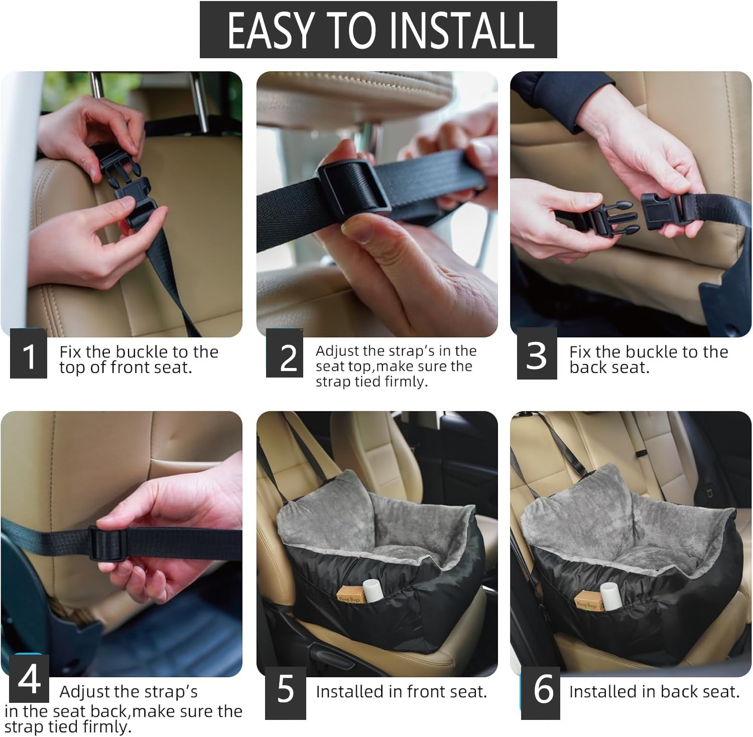 Dog Car Seat for Small and Medium Dogs,Car Seat for Dogs Removable and Washable Dog Booster Seat under 30Lbs, Pet Car Seat Travel Bed with Storage Bag and Dog Safety Belt (Black)