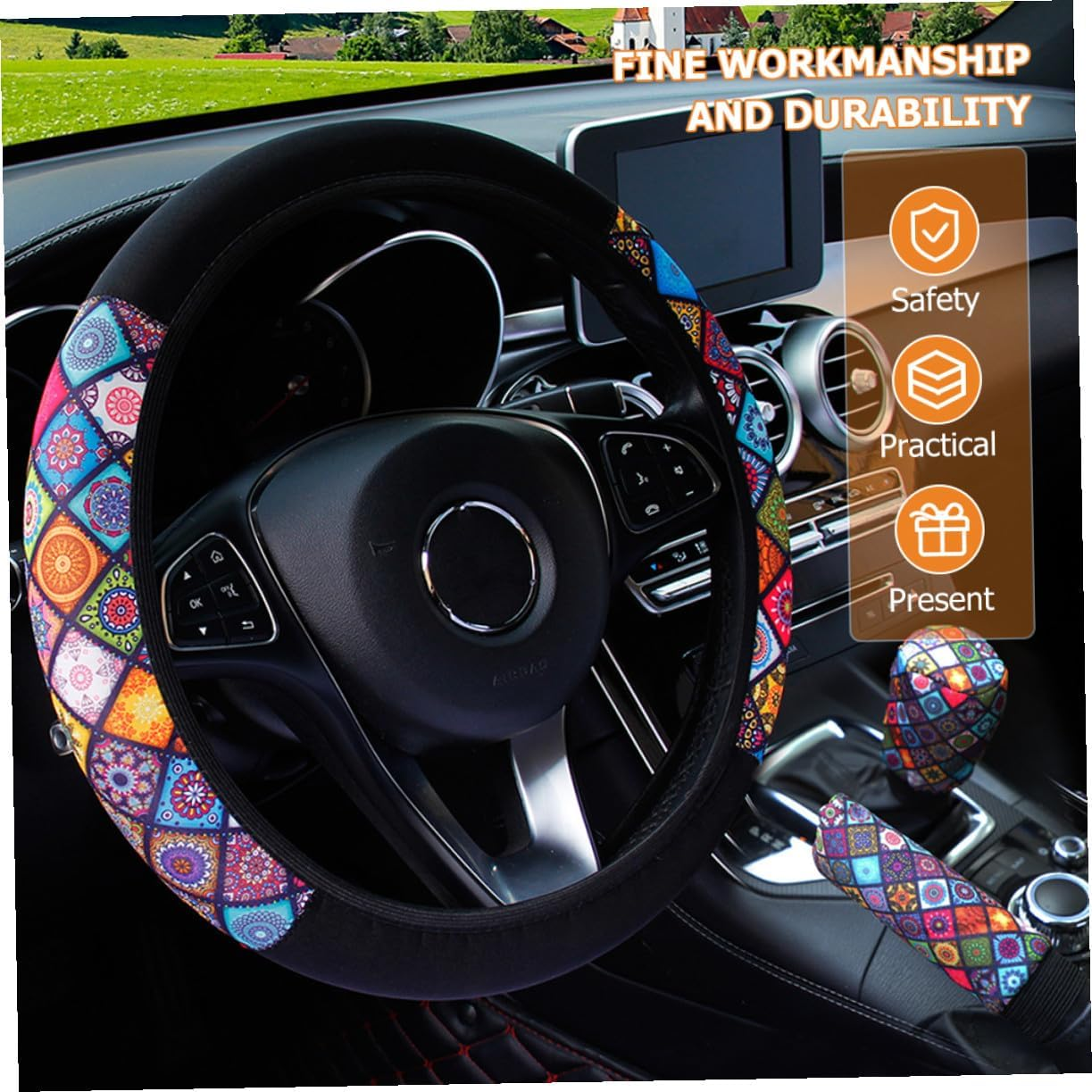 FOYTOKI Elastic Car Wheel Cover and Auto Steering Wheel Cover Universal Fit Neoprene Material Color Block Design Suitable for Cars Comfortable Grip for Men and Women image number 2