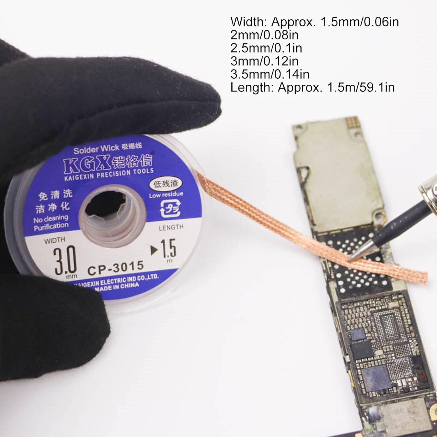 Solder Wick, 5 Pieces 1.5Mm 2Mm 2.5Mm 3Mm 3.5Mm Width 1.5M Length Solder Wick Braid Multi Color Copper Soldering Wick Wire Roll Welding Tool Set image number 3