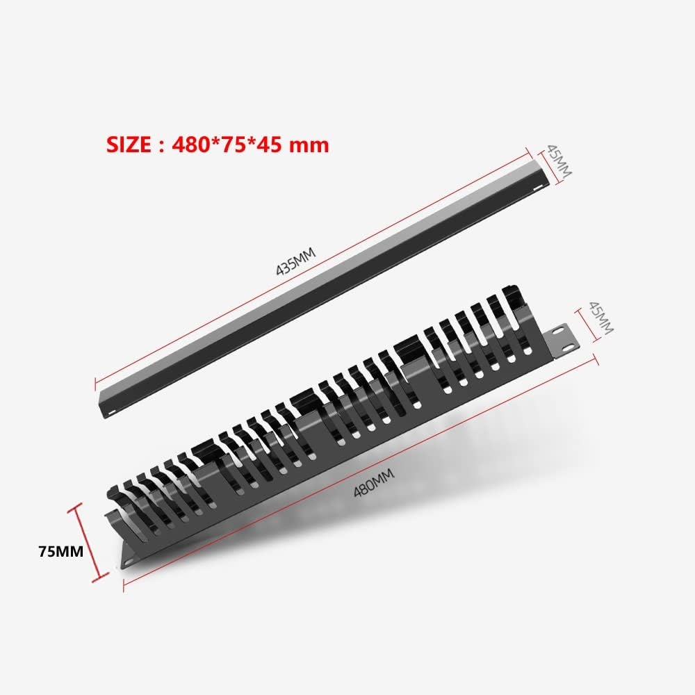1U Cable Management Rack with Mounting Screws, 24 Slot/48 Port Metal Finger Duct Wire Organizer with Cover image number 1
