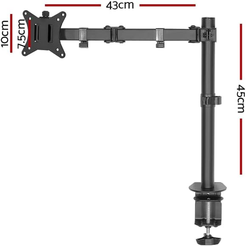 Artiss 32'' Single Monitor Arm Stand, Heavy Duty Computer Monitors Riser Mount TV Wall Mounts Bracket Holder Clamp Home Office Desk Accessories, Adjustable 360&deg; Swivel with Plate Black image number 6