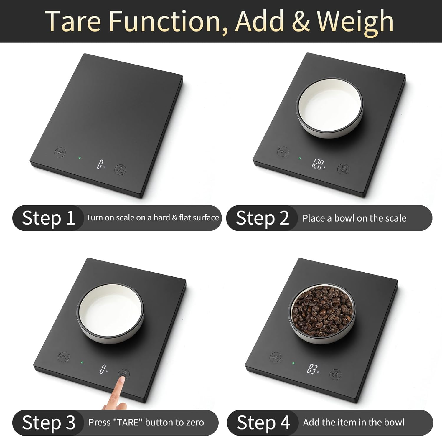 Homebuds 10Kg Digital Kitchen Scales in High Precision 1G, Our Own Food Scale Professional Factory since 2001, Digital Kitchen Scale for Cooking and Baking, LED, 3*AAA Batteries Included, Black