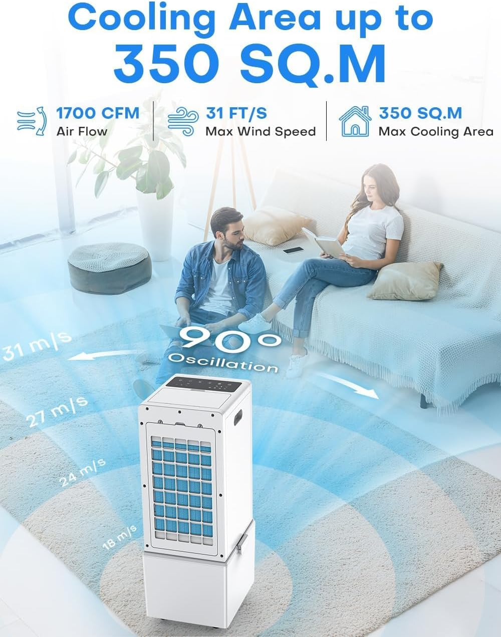 Portable Air Conditioner, 4-IN-1 Windowless Air Conditioner W/12L Tank for 24H Cooling, 4 Modes&4 Speeds,Led Display, Waterless Alert System, 12H Timer, Evaporative Air Cooler for Room