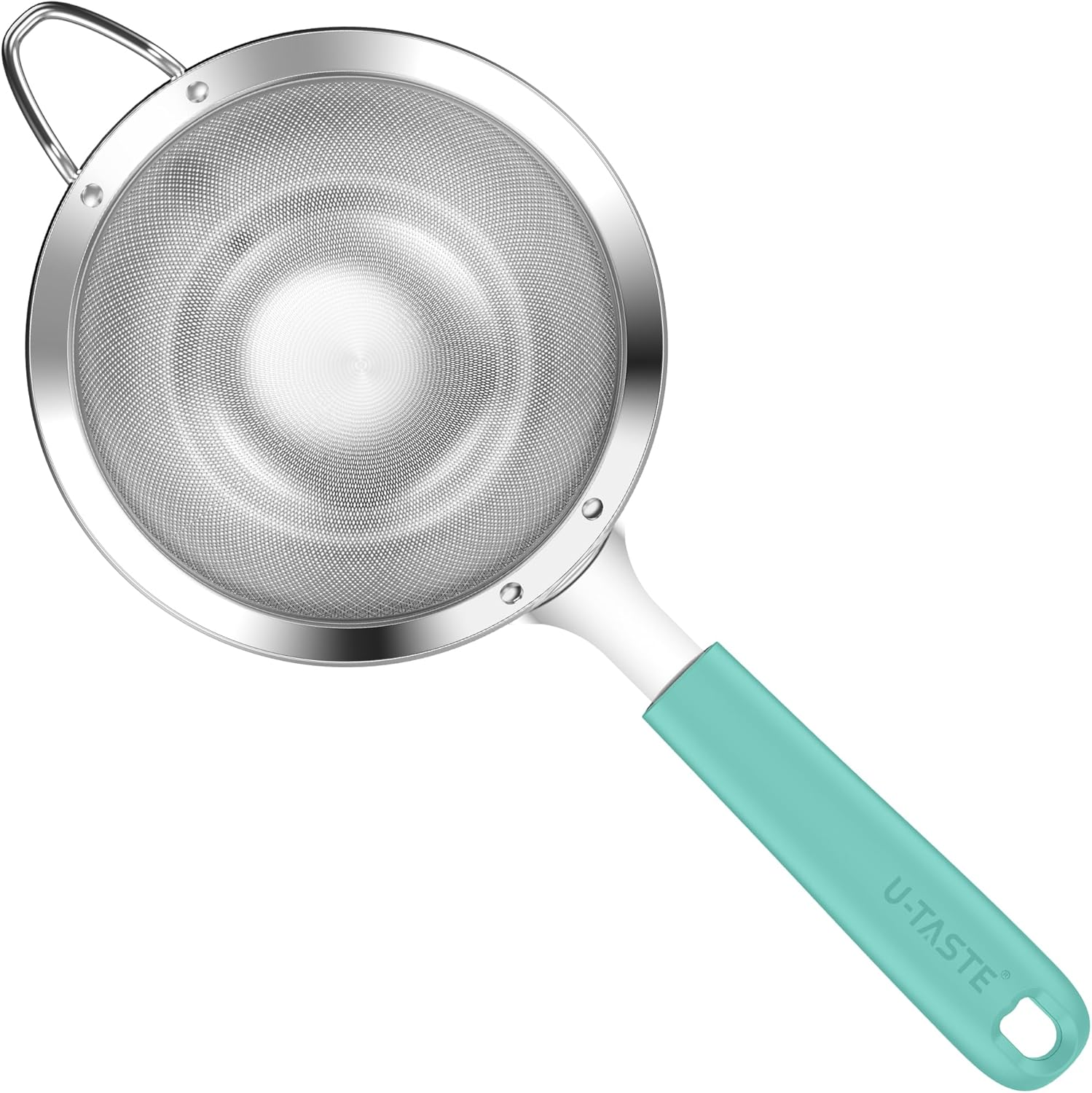 U-Taste 8.5Cm Small Mesh Strainer - 18/8 Stainless Steel Kitchen 30-Mesh Fine Food Sieve with Heavy Duty Riveted Silicone Handle, 5.5Cm Deep Handheld Metal Fruit Colander for Tea, Juice (Red)