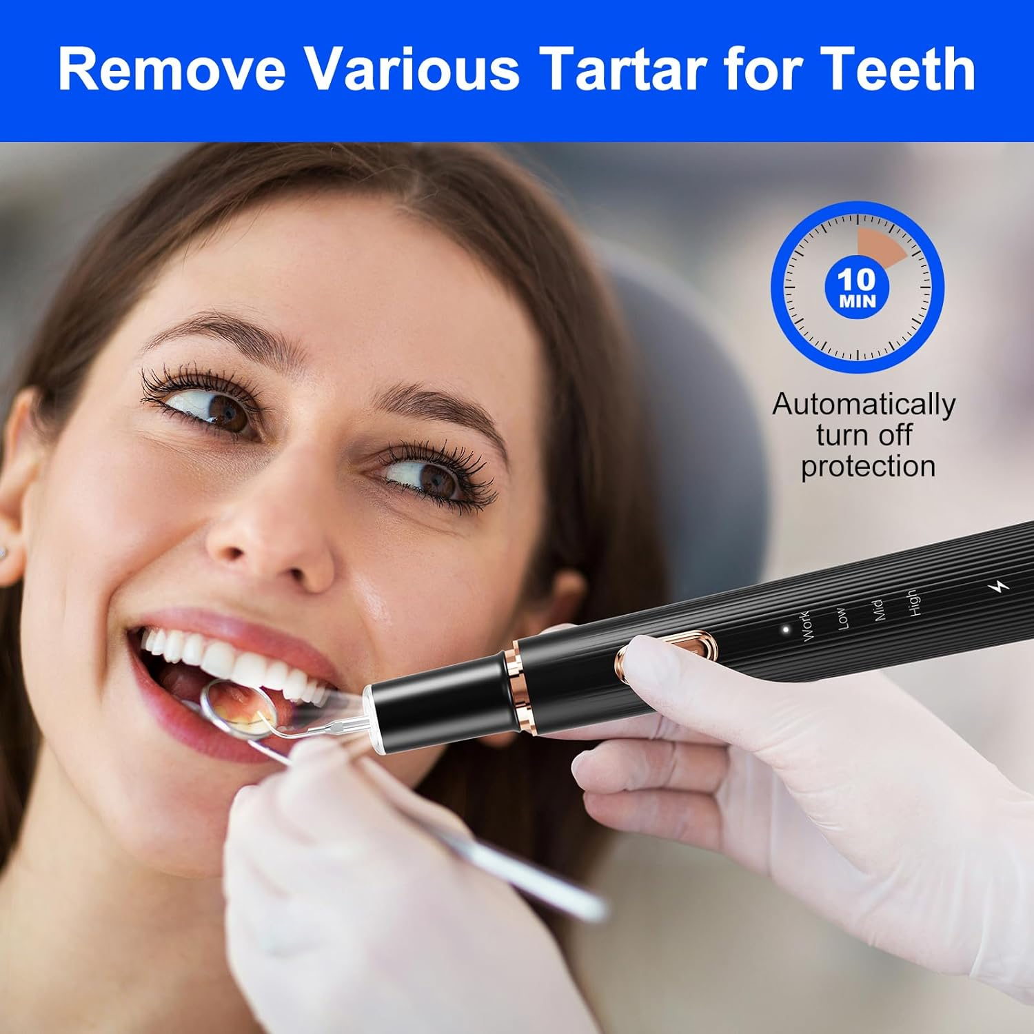 Plaque Remover for Teeth - Tartar Remover for Teeth 3 Modes and 4 Replaceable Heads, Plaque Remover Rechargeable with Mirror image number 5