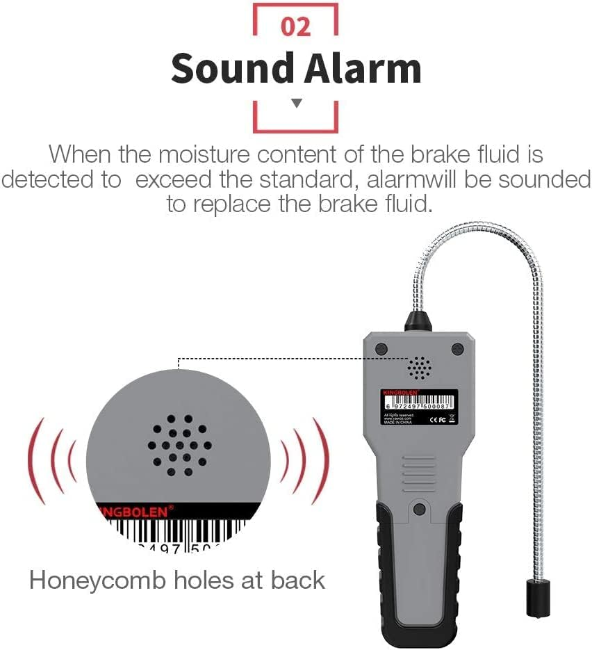 KINGBOLEN Brake Fluid Tester, Brake Fluid Diagnostic Test Tool, Hydraulic Fluid/Fluid/Oil Moisture Analyzer with LCD Screen Acoustic Alarm DOT3 DOT4 DOT5.1 Tester image number 3