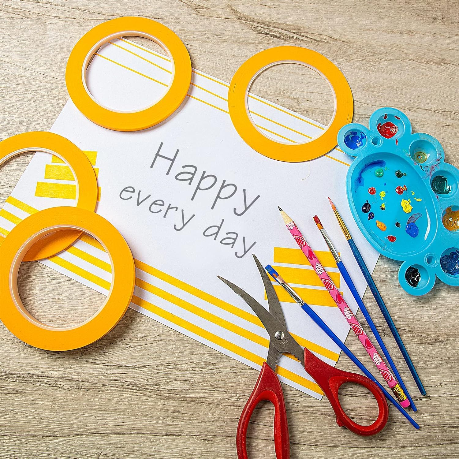 8 Rolls Pinstripe Thin Painters Tape, Yellow Painters Tape 1/16, 1/8, 1/4 and 1/2 Inch Wide X 52 Yard Long Painters Automotive Masking Tape for DIY Car Auto Paint Art image number 6