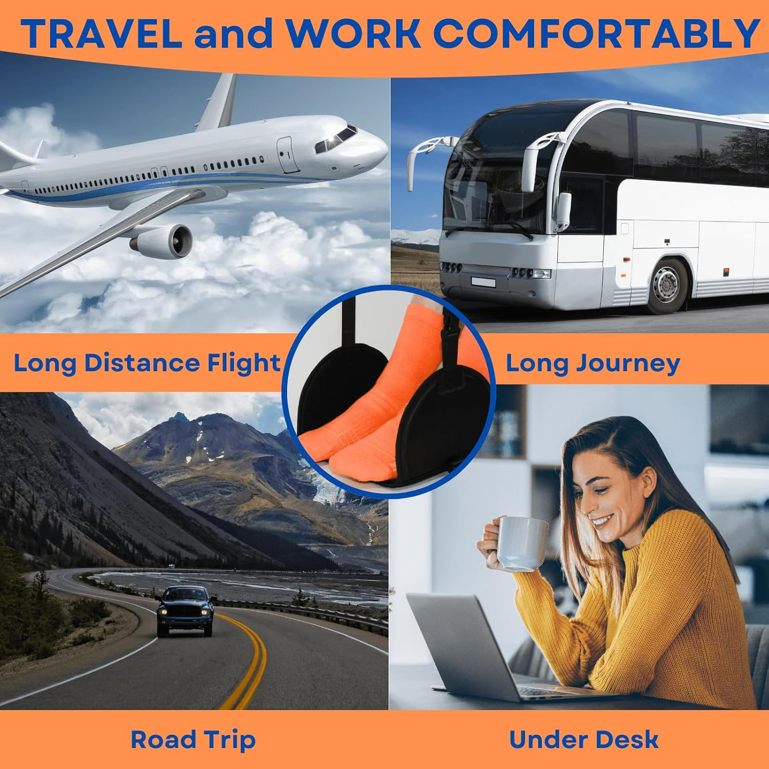 Airplane Foot Rest - 2 in 1 Travel Essentials, Portable Foot Hammock for Long Flights, Footrest to Relax Your Feet, No Clashing image number 5