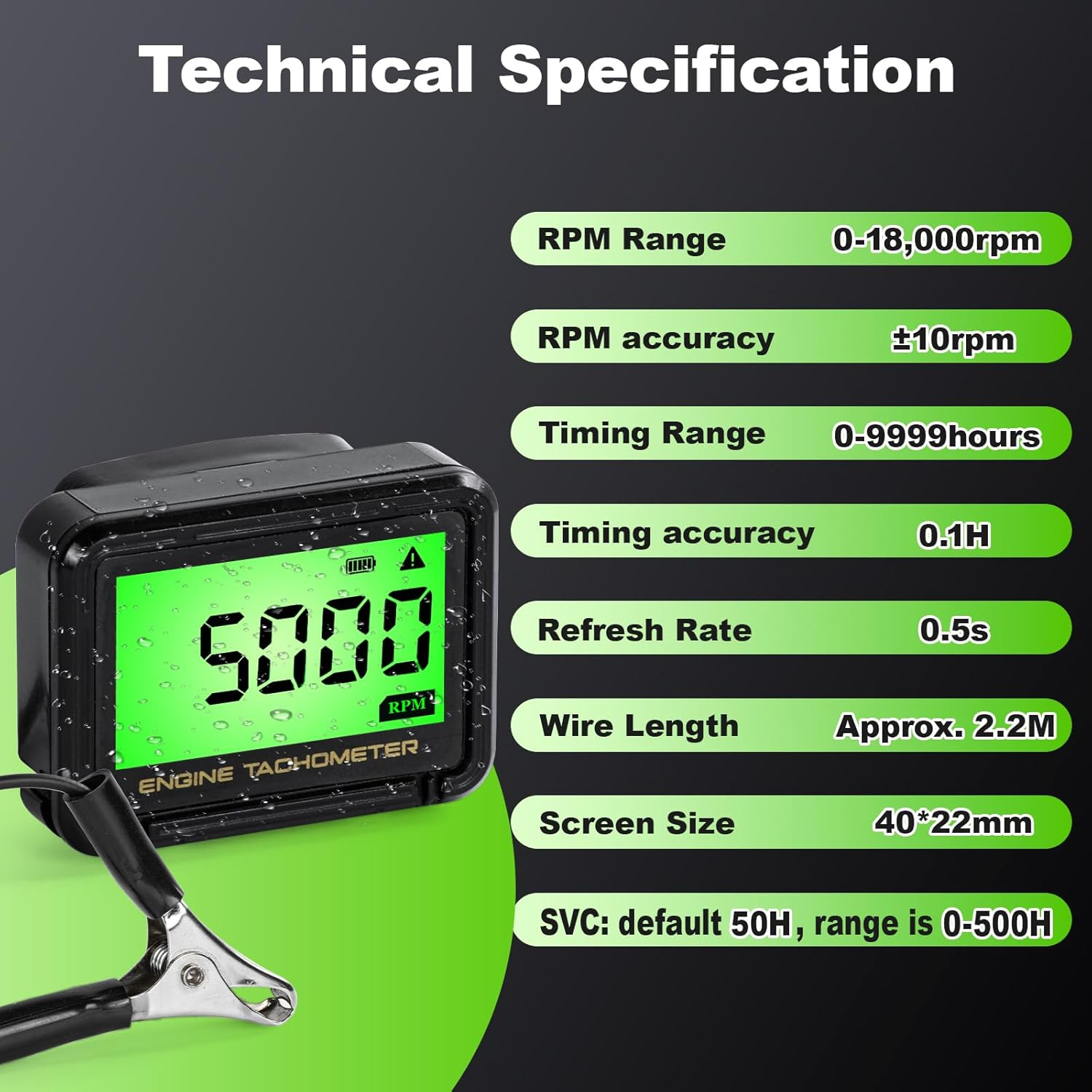 Ddayuanwei Small Engine Tachometer, Digital Tachometer Tach Gauge with Clip, Inductive Hour Meter Battery Replacement for Gas Small Engine Cropper Generator Lawn Mower RV Chainsaws Outboard Motor image number 6