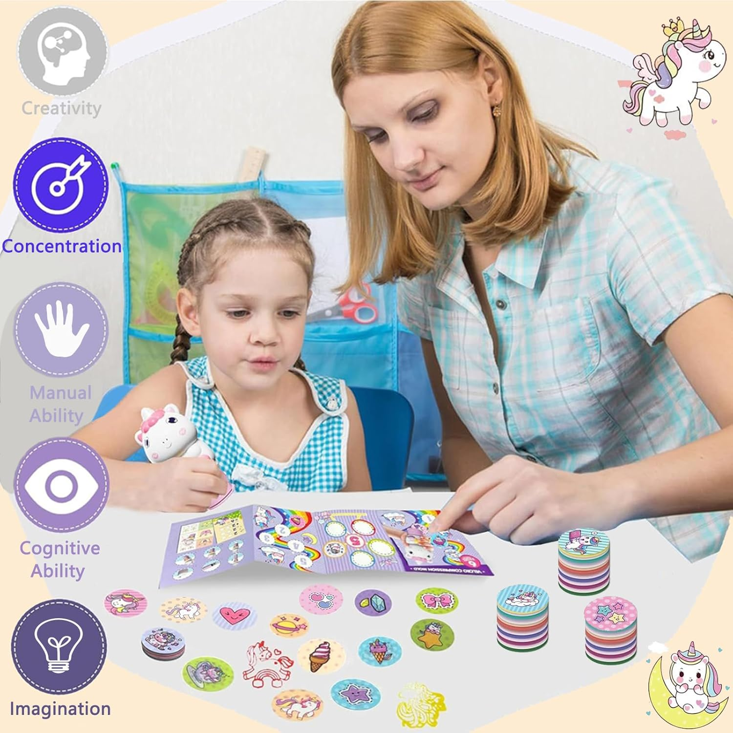 Checkzed Colorful Fun Stickers Stamper,24Page Magic Seal, 1 Pack Sticker Book, 200 Pack Stickers, Arts and Crafts Fidget Collectible Character - Creative Play Travel image number 5