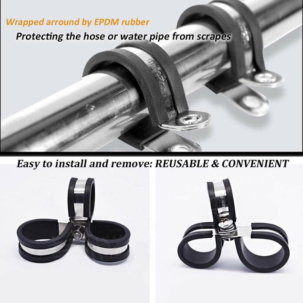 10 Cable Folder Kits, U -Shaped Pipe Clamps, Cable Installation Hose Fixtures, Stainless Steel Rubber Cushion Pipe Clamps (18Mm, 20Mm, 22Mm, 24Mm, 26Mm) (24Mm) image number 1