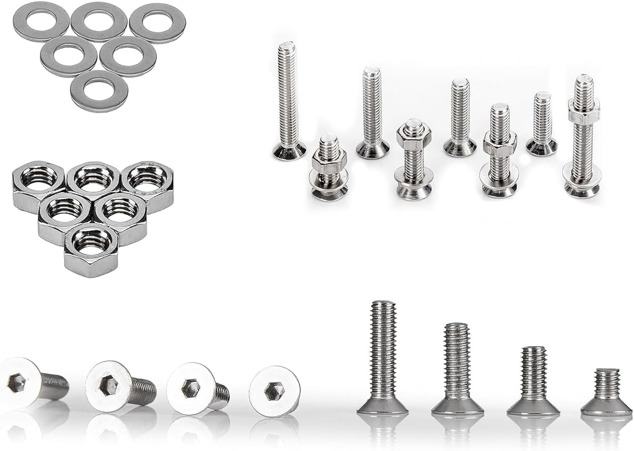 Cseao 940 Pieces M2 M3 M4 M5 Countersunk Head Socket Cap Metric Screws Bolts Washers Nuts Hardware Assortment Kit with Hex Wrenches, 304 Stainless Steel, DIN7991 image number 1