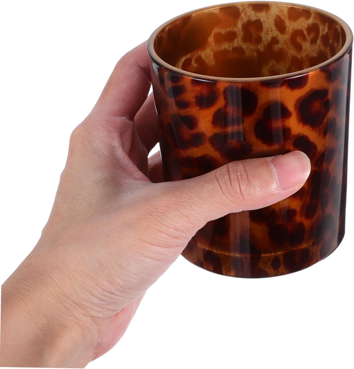 CORHAD Leopard Print Glass Candle Holder Stylish Decorative Cup for Home for Valentine Day Celebrations for Living Room and Kitchen Use image number 4