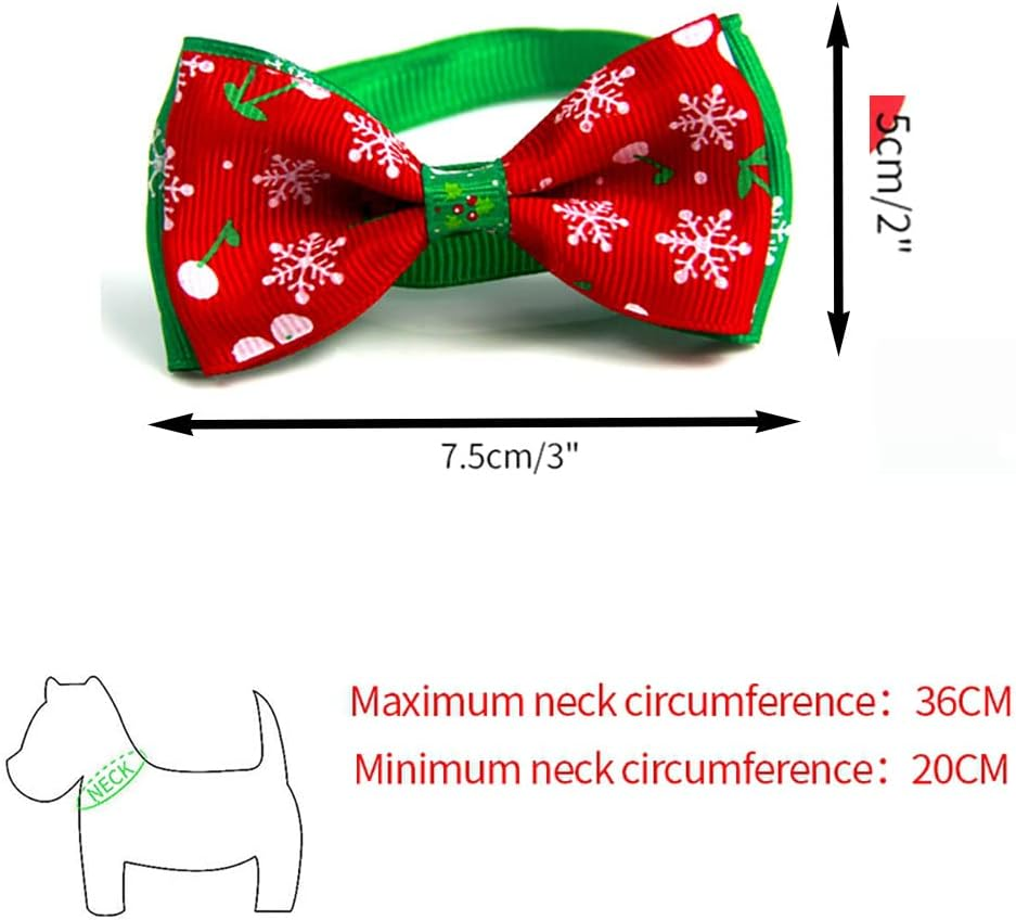 Christmas Pet Bow Tie, Xmas Cat Dog Collar Adjustable Neck Strap for 20-36 Cm Cats Kitty Puppy (Cherry & Snowflake) image number 2