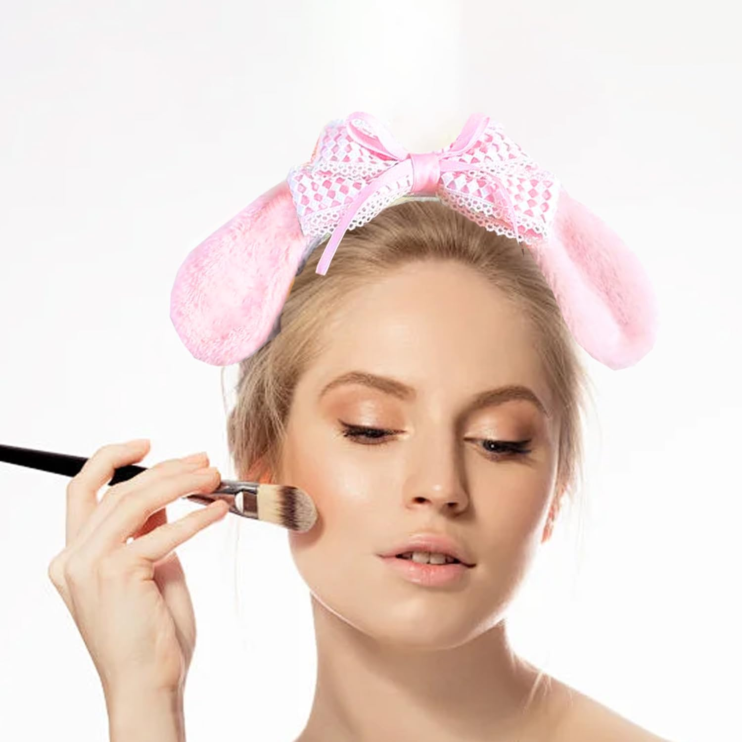 Anime Plush Ears Headband Furry Bunny Ears Hairband for Girls Women Kawaii Halloween Costume Cosplay (Pink) image number 1