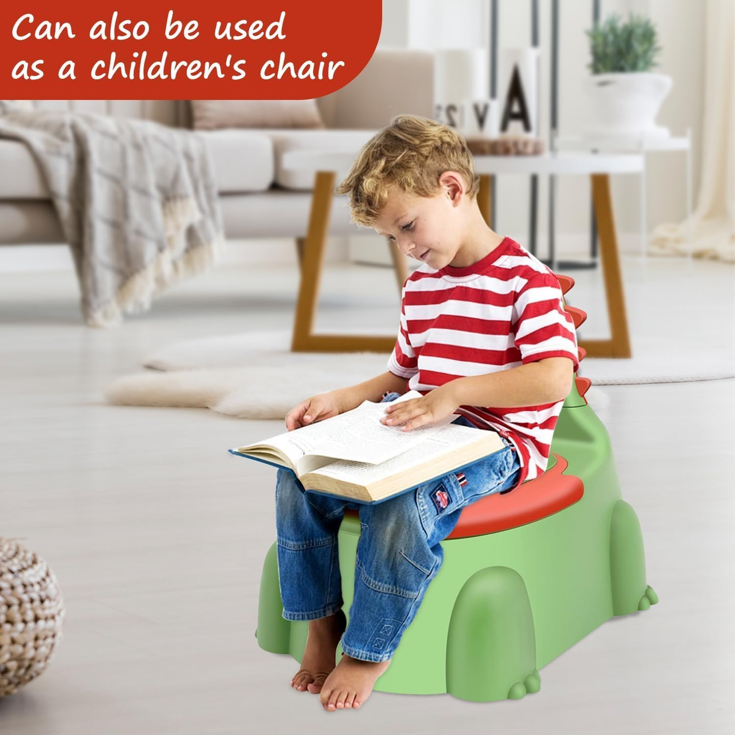 Dinosaur Potty Training Seat - Comfortable Toddler Potty Toilet Seat with Non-Slip Mat, Backrest & Soft Lid, Portable Potty Training Chair for Boys & Girls 1-6 Years (Lime Green)