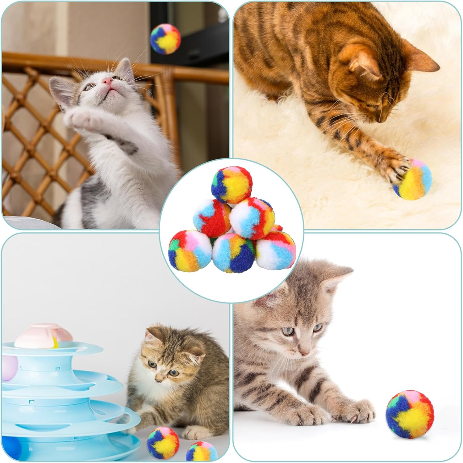 Mozeat Lens Cat Toy Balls, Pack of 20 4 Cm Colourful Cat Pom Pom Ball Toy Soft Cat Ball Interactive Training Play Ball Training Ball for Cats Kittens Pets Indoor image number 5