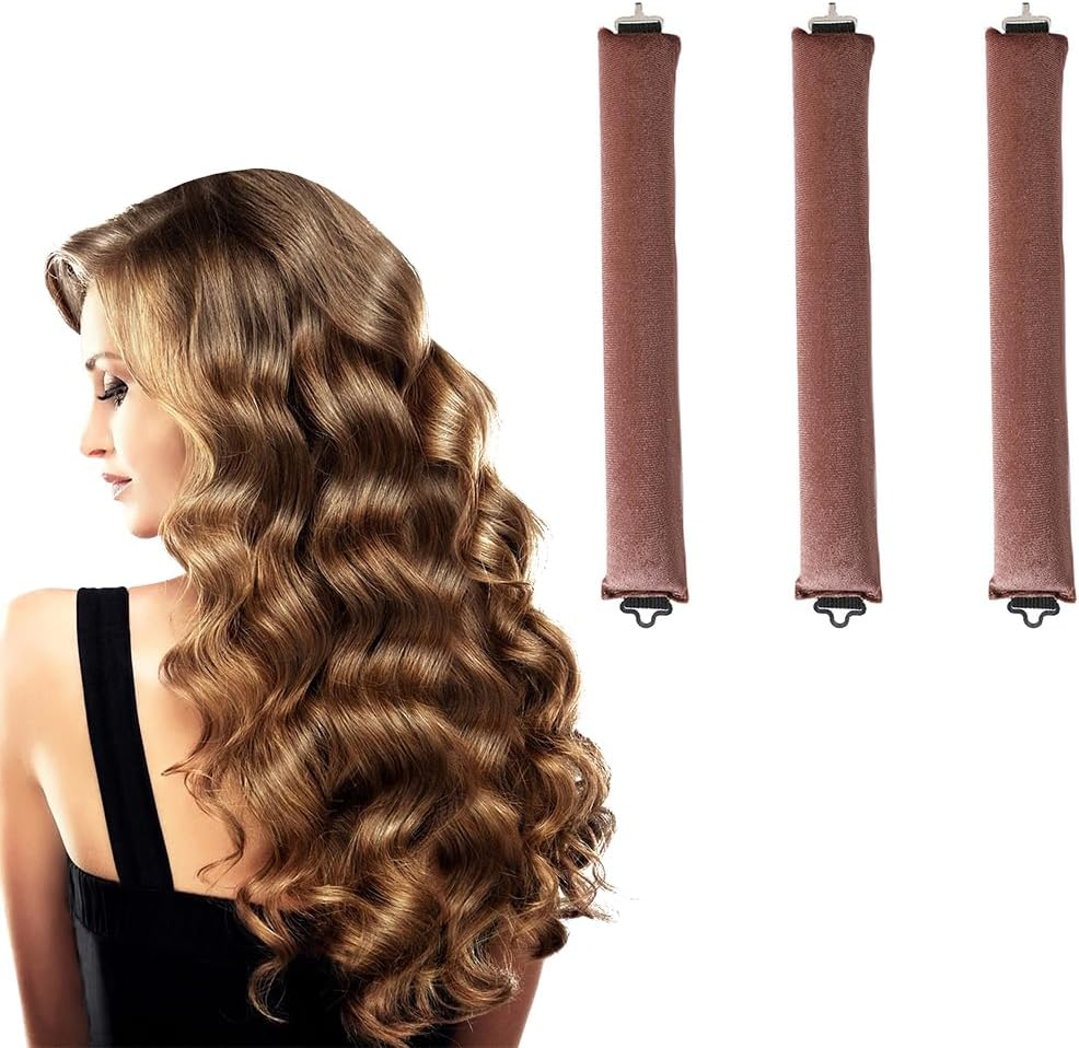 EYVRPAU 3 Pcs Curls Overnight Blowout Heatless Curls Soft Curls Curling Hair Curler Curling Rods Blow No Heat for All Hair Types (Brown)