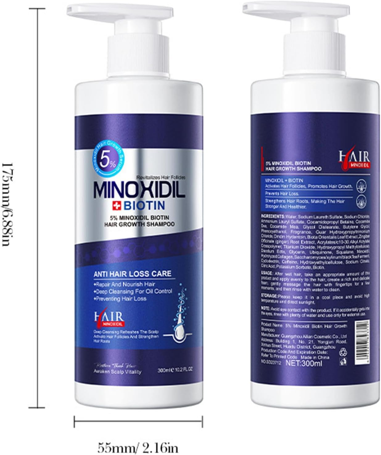 RUNQHUI Volumizing & Strengthening Shampoo - for Oily Roots and Fine Hair - Daily Use for Men and Women Blue One Size image number 3