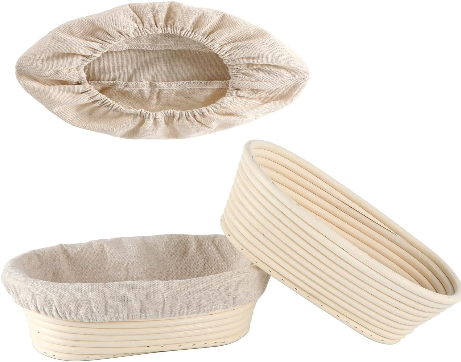 10Inch Oval Natural Rattan Bread Proofing Basket Sourdough Bannetons Fermentation Basket Pack 2 with Cloth Liner image number 1