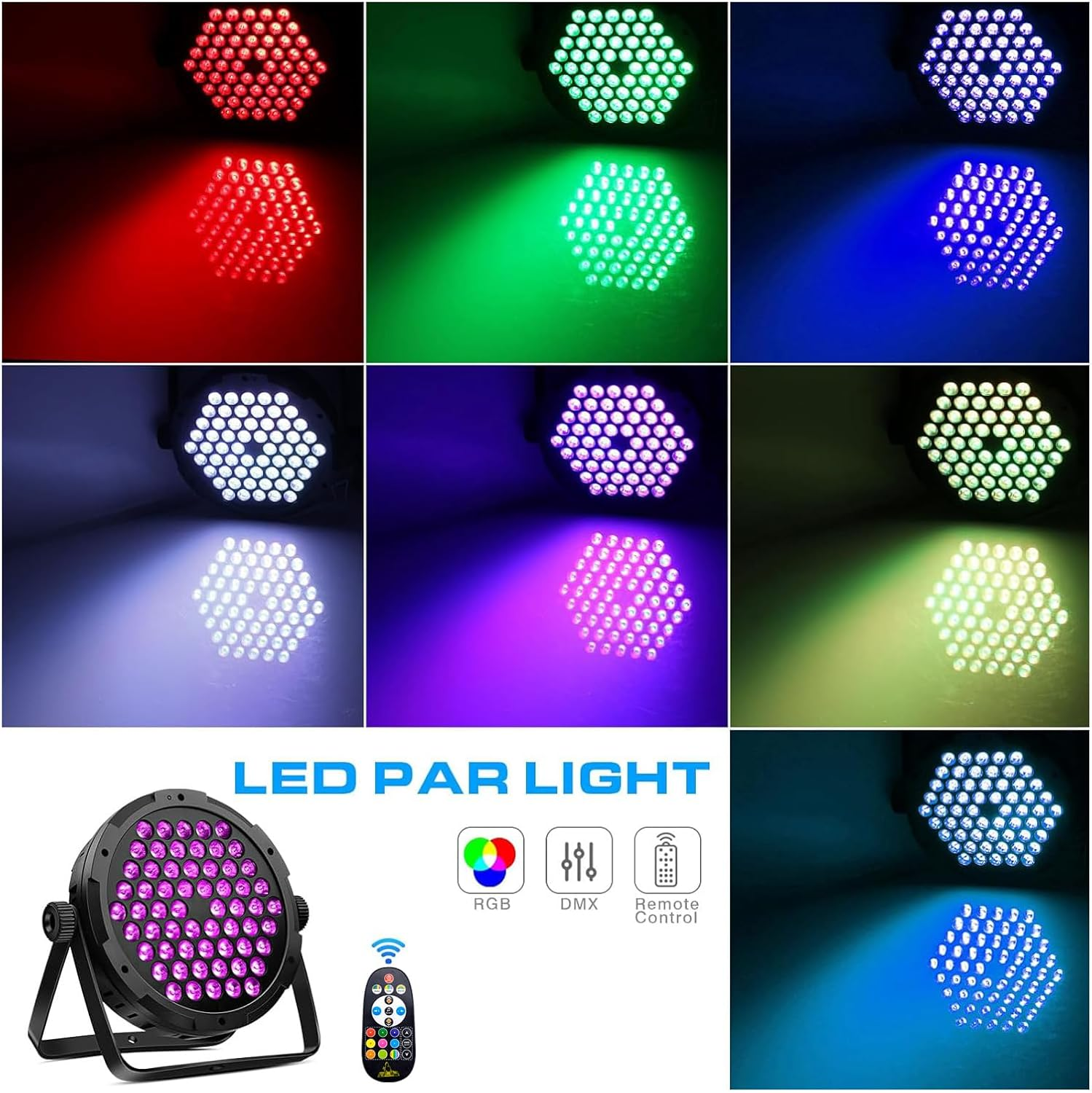 60LED Stage Par Light - 90W RGB Color Mixing Support DMX and Sound Activated, Stage Disco Lighting for Church Wedding Party Bar Club Mobile Music Live Show image number 6