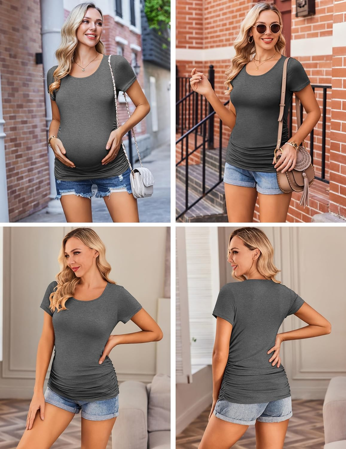 Ekouaer Womens Maternity Tops 3 Packs Short Sleeve Casual Pregnancy Shirts image number 4