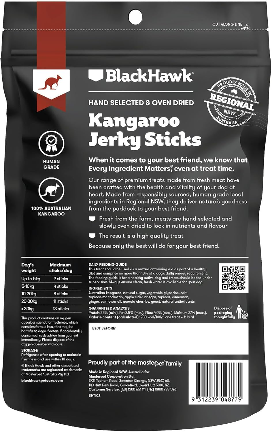 Black Hawk Kangaroo Jerky Sticks Dog Treat 100 G image number 1