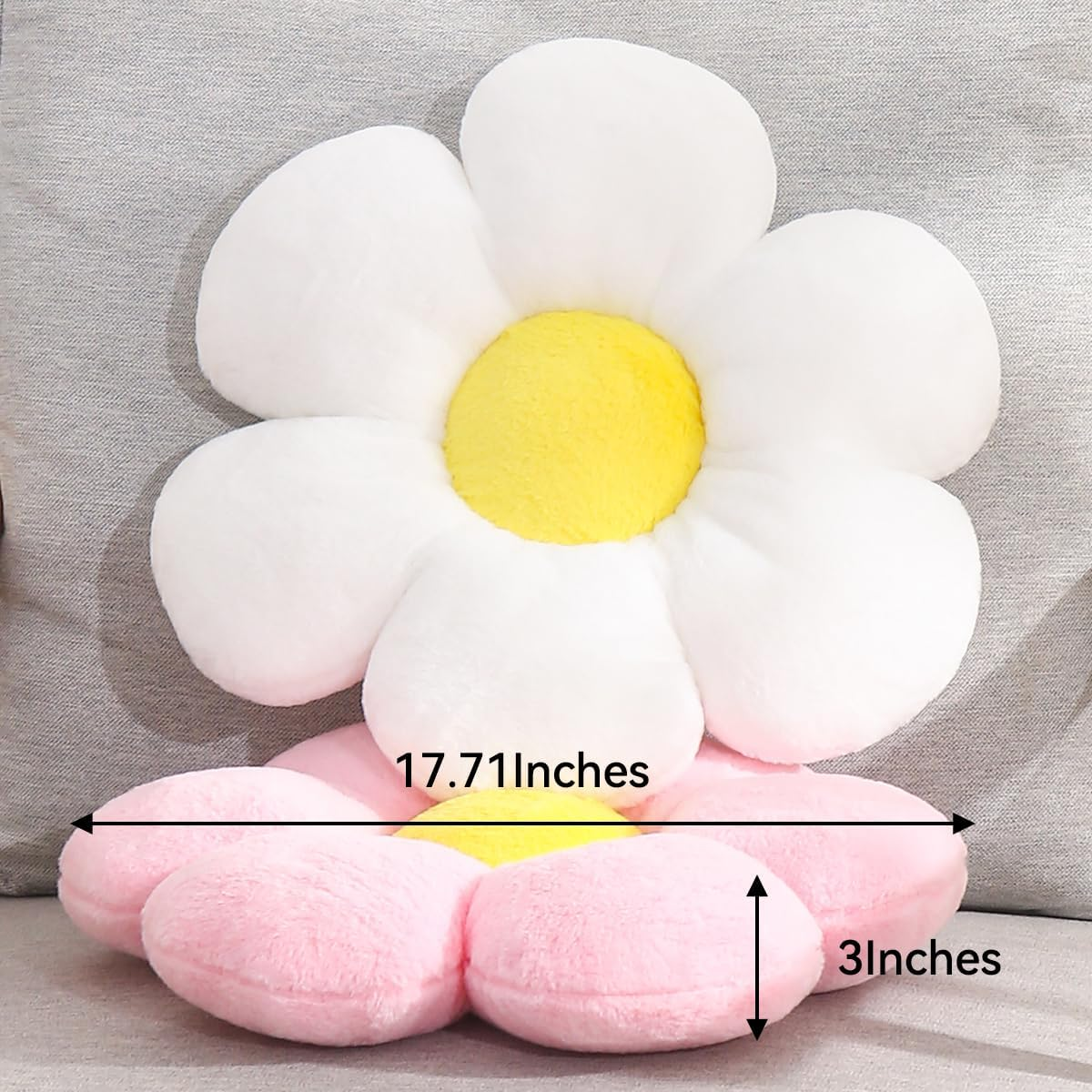 17.7 Inch White Flower Pillow &ndash; Daisy Shaped Cute Decorative Throw Pillow, Soft Floral Seating Cushion Floor Pillows for Sofa, Bed, Chair & Room Decor - Pink image number 4