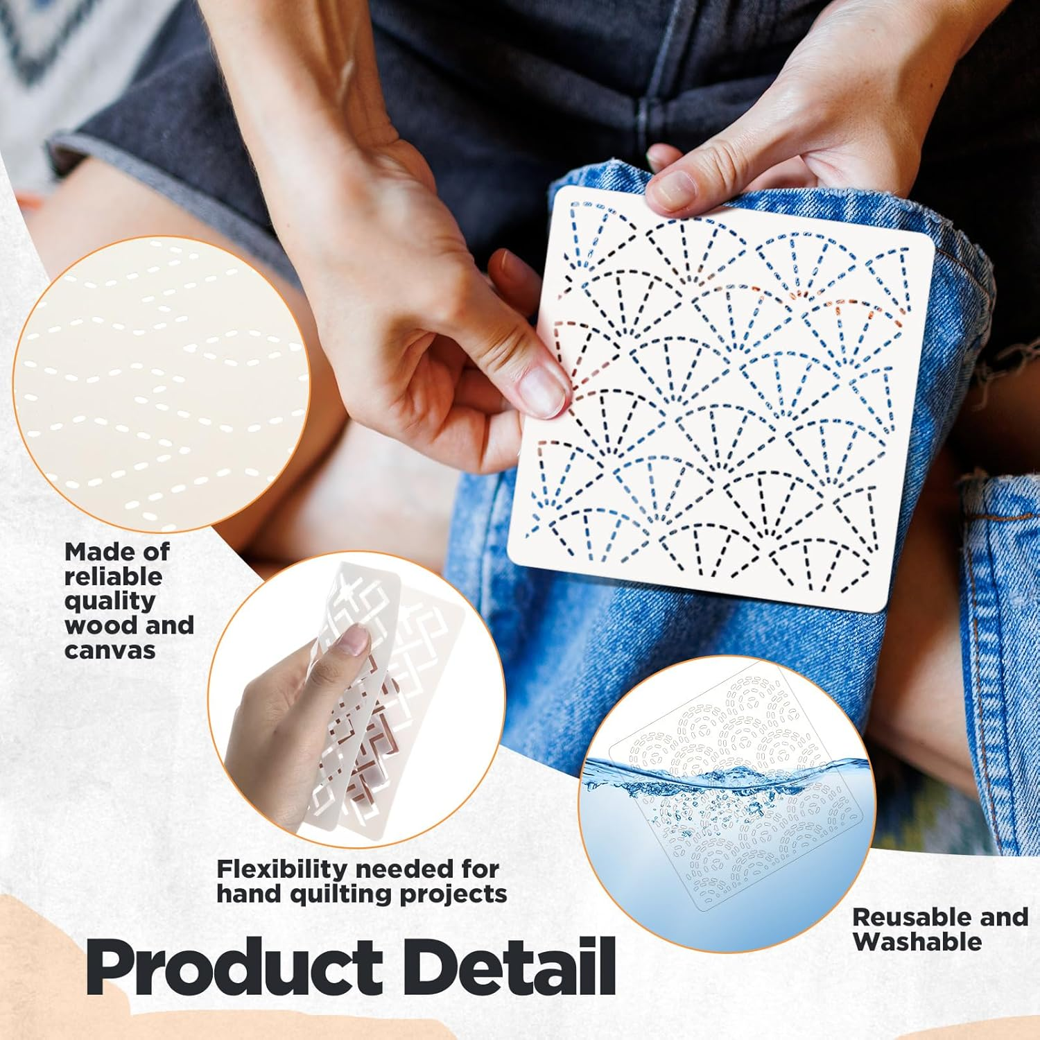 Affrolling 30 Pcs Plastic Sashiko Stencil 4.7 X 4.7 Inch Geometric Sashiko Pattern Template Drawing Line Quilting Stencil Embroidery Pattern Stabilizers for Sewing Hand Quilting and Embroidery image number 3