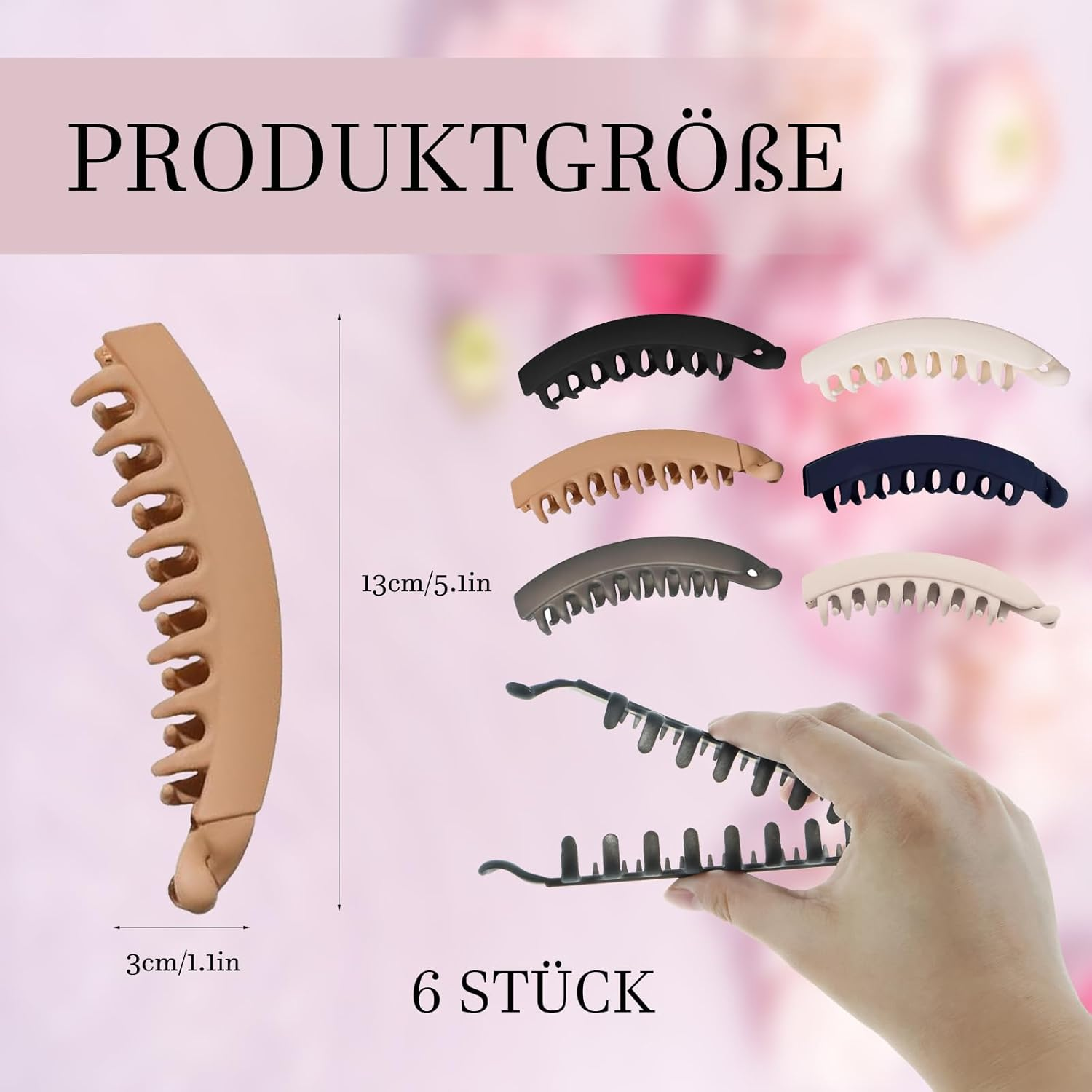 Pack of 6 Large Banana Clips, Non-Slip Ponytail Holder Clip, Vintage Hair Clip, Sturdy Banana Clip, Hair, Thick Hair, Large for Women and Girls, 6 Colours image number 1