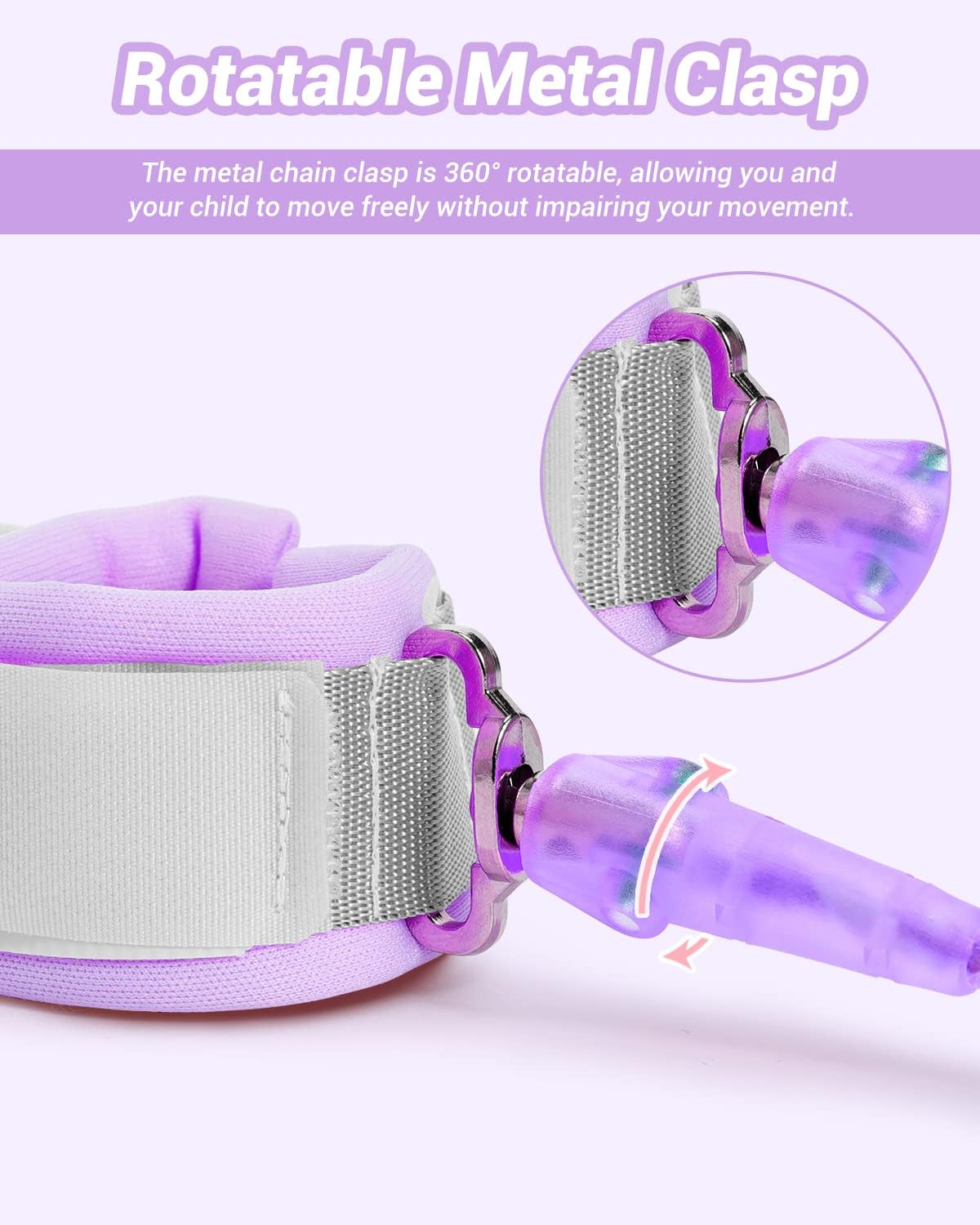 Dr.Meter anti Lost Wrist Link, 2 Pack Toddler Safety Leash with Key Lock, Reflective Child Walking Harness - Dual 8.2Ft Length Pink & Purple Kids Leash for Outdoor, Kids Travel Essencials image number 3
