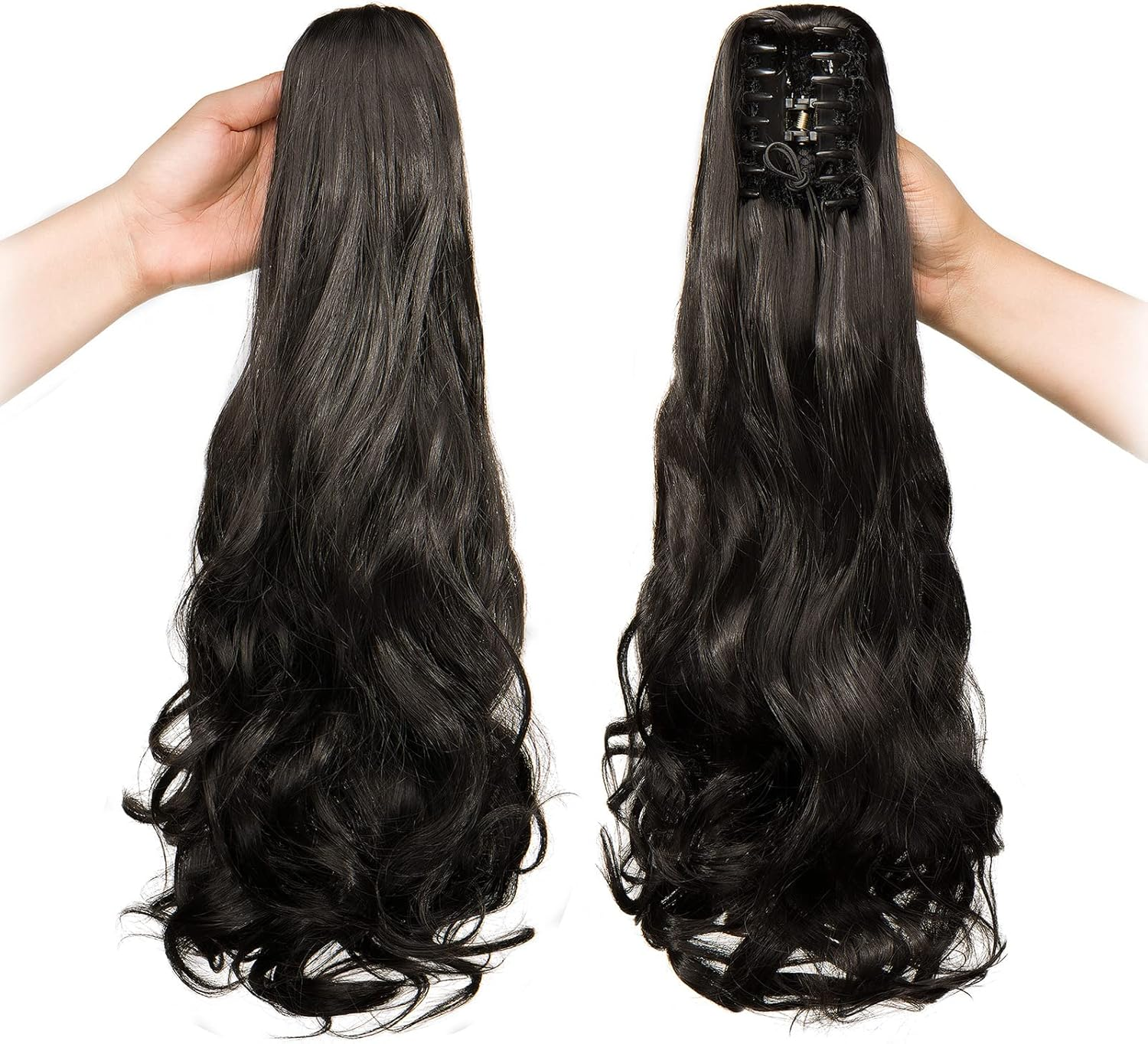 Cybelleza Clip-In Ponytail Extensions Braid Hairpiece Claw Ponytail Hair Extensions like Real Hair Wavy Curly Synthetic Hair Long Hair Heat Resistant Dark Brown image number 4