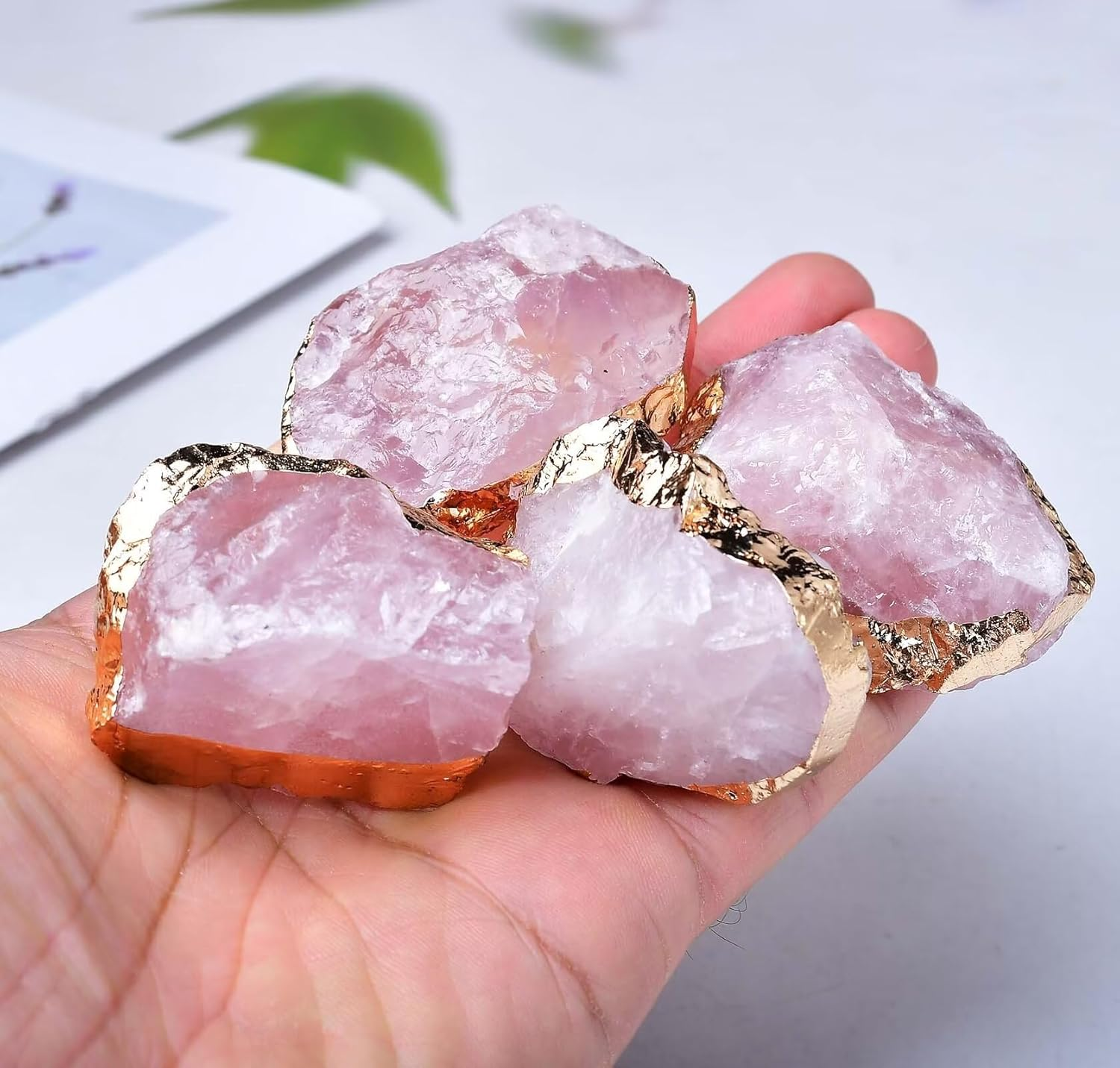 FZBHRO Rose Quartz Drawer Cabinet Knobs Pink Crystal Stone Knobs Handles Gold Plated Gemstone Cupboard Pulls Decorative for Home Office 4 Pack - Pink image number 5