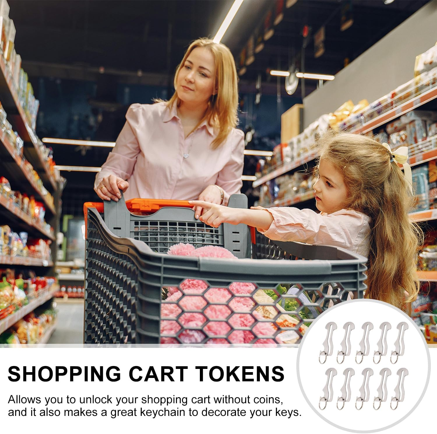 10Pcs Stainless Steel Shopping Trolley Token and Remover Key Rings for Supermarket and Convenience Store Unlock image number 3