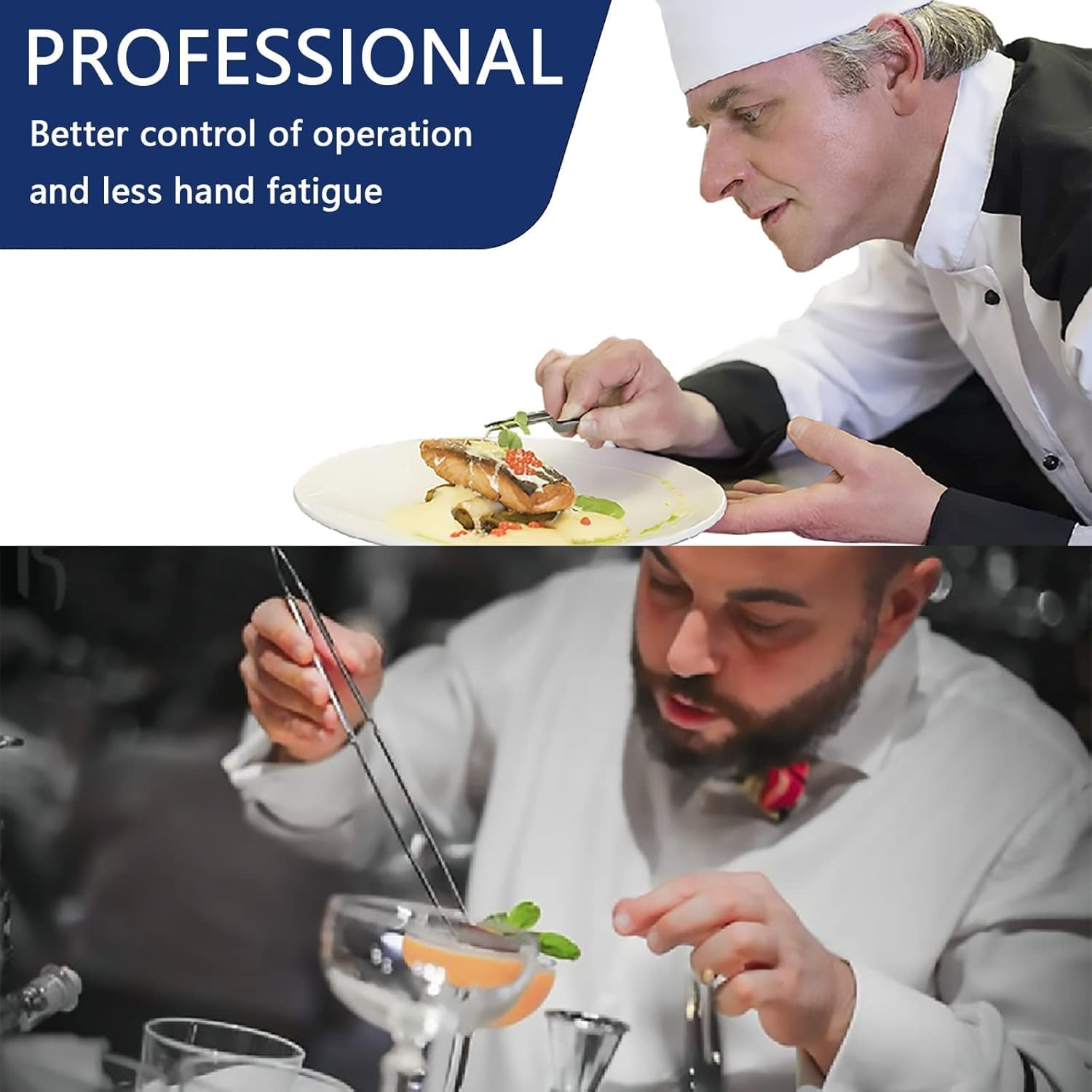 Professional 6 Pcs Stainless Steel Cooking Tweezer Tongs Set for Chef, Seafood, BBQ Etc, 12"And 6.3" image number 4