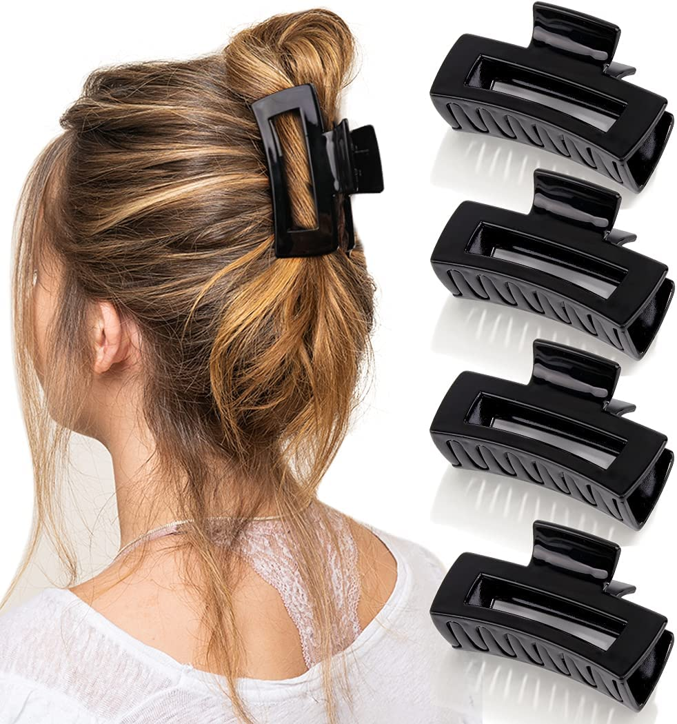 Canitor Matte Rectangular Banana Hair Clips for Thick Hair - 4 PCS Non-Slip Design Jaw Clips and Barrettes for Women