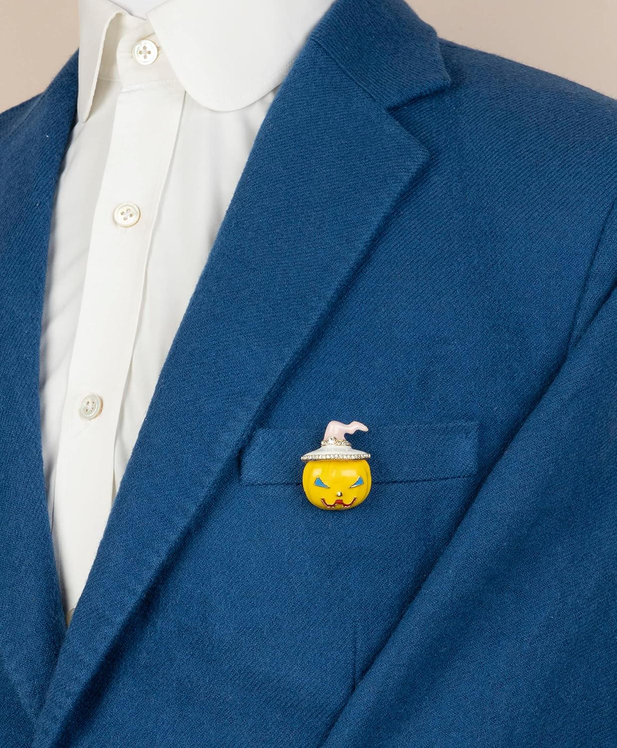 Knighthood Halloween Special Yellow Pumkin Pink Hat and Stone Detailing Brooch,Suit Stud,Shirt Studs,Lapel Pin Accessories for Men Women, Standard, Brass Zinc, No Gemstone image number 3