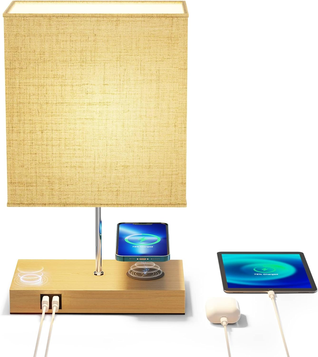 ​10W Wireless Charging Bedside Lamp - Touch Dimmable LED Table Lamp with 2 USB Ports, 3 Brightness for Bedroom & Office image number 6