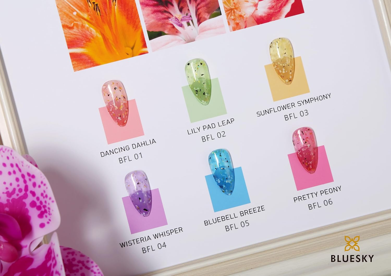 Bluesky Dancing Dahlia Flower Gel Nail Polish 10 Ml, Orange image number 6